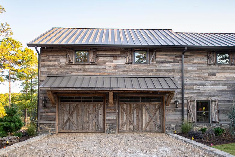 Antique Gray Barnwood Board-to-Board Siding and Hand-Hewn Timbers