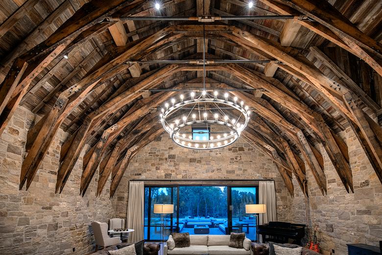 Ceiling Structure:  4 x 12 WeatheredBlend Timbers Sandwiched by 2 x 8 Antique Barnwood